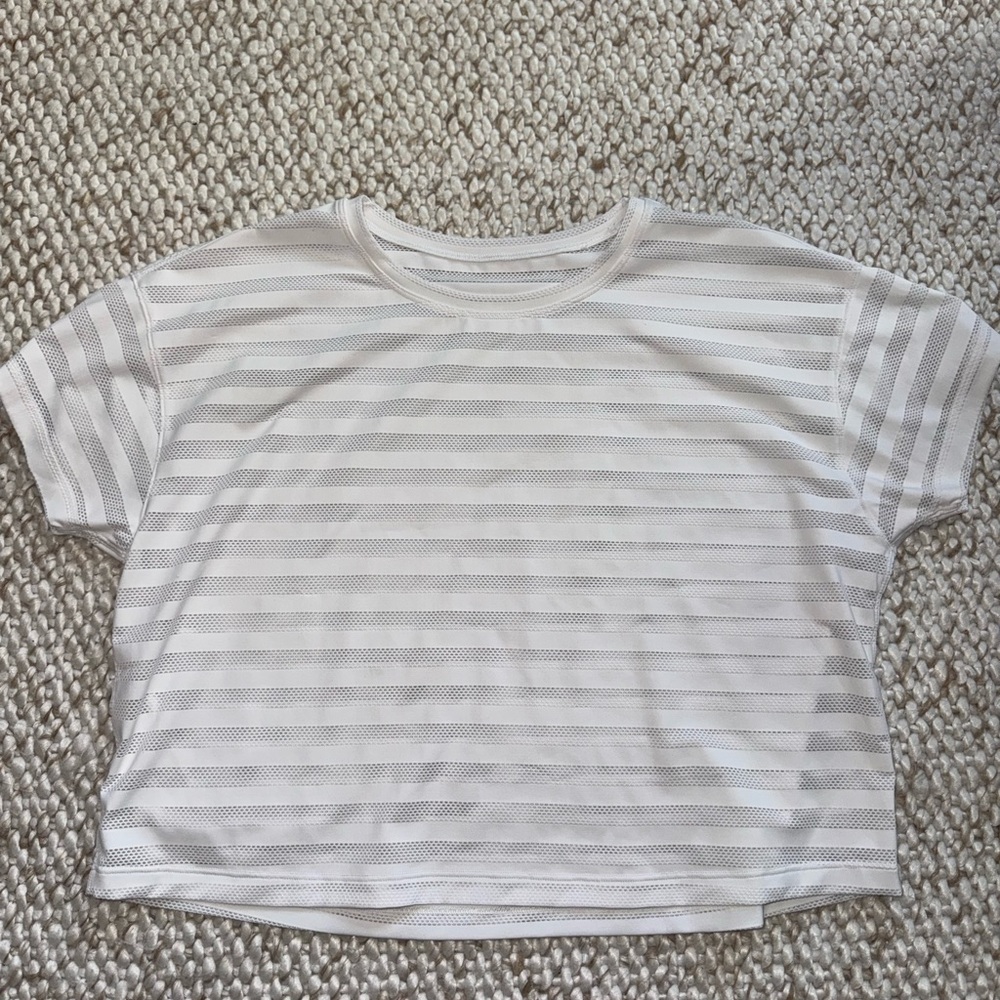 Lululemon Athletica White Striped Crop Top